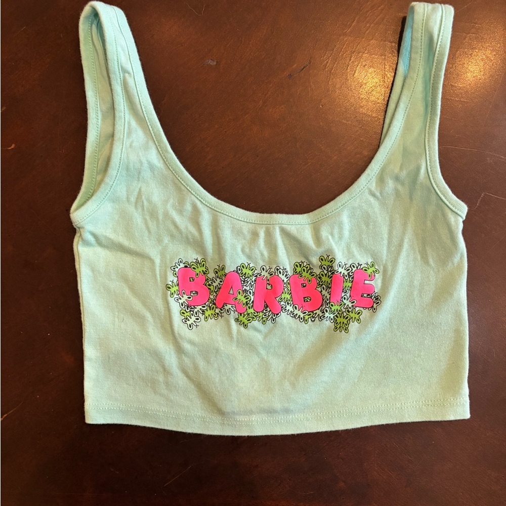 Barbie Mint Green Cropped Tank with Pink Logo